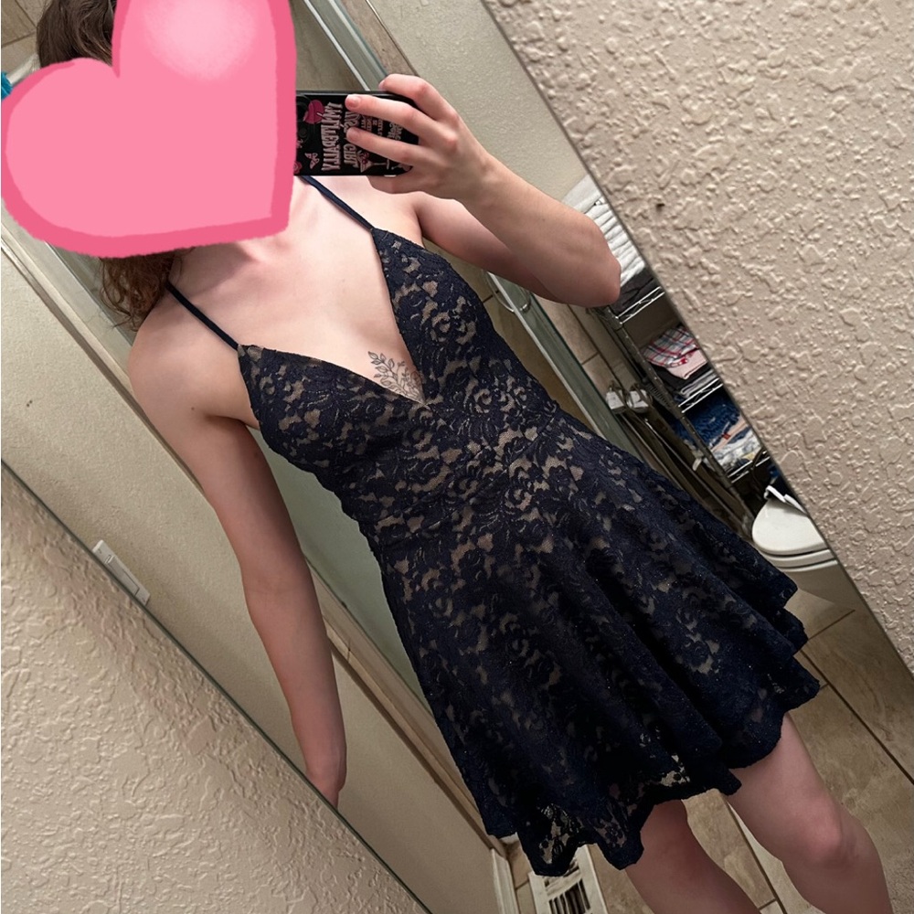 Windsor Black and Blue Sleeveless Babydoll Mini Dress